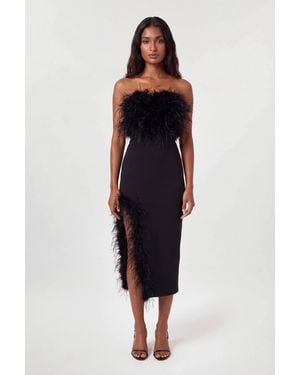 Karen Millen Figure Form Bandage Feather Detail Bandeau Knit Midi Dress - Black