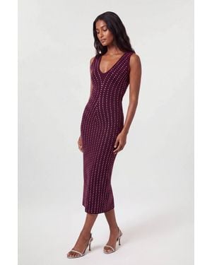 Karen Millen All Over Studded Detail Knitted Midi Dress - Red