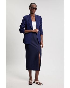 Karen Millen Tailored Satin Pencil Midi Skirt - Blue