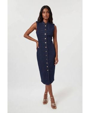 Karen Millen Denim Military Midi Dress - Blue