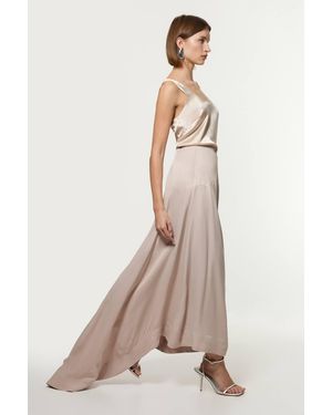 Karen Millen Viscose Satin Panelled Train Maxi Skirt - Natural