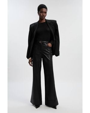 Karen Millen Petite Faux Leather Tailored Kickflare Trouser - Black
