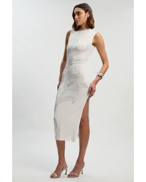 Karen Millen Placed Embellished Floral Mesh Jersey Midi Dress - White