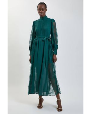 Karen Millen Lace Insert Pintuck Detail Midi Dress - Green