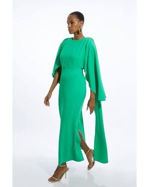 Karen Millen Compact Stretch Viscose Cape Detail Maxi Dress - Green