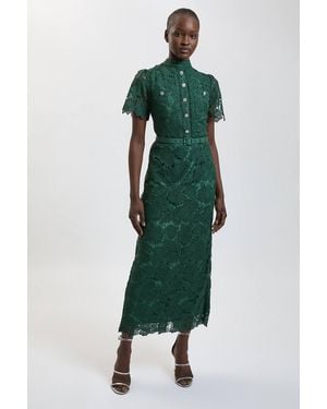 Karen Millen Lace Pocket Detail Midi Dress - Green
