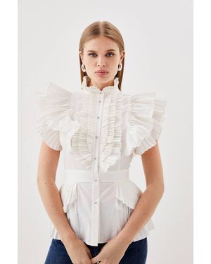Karen Millen Sleeveless Pleated Ruffle Blouse - White