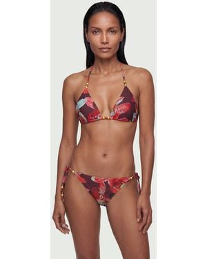 Karen Millen Photographic Floral Reversible Bikini Bottom With Bead Detail - Red