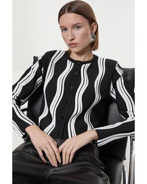 Karen Millen Contrast Wave Knit Jacket With Fringing - Black