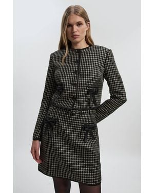 Karen Millen Tailored Tweed Bow Detail Collarless Jacket - Black