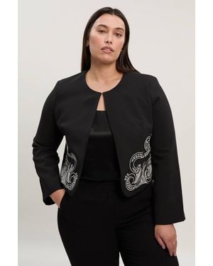 Karen Millen Plus Size Tailored Cutwork Detail Collarless Jacket - Black