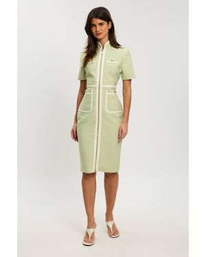 Karen Millen Petite Figure Form Bandage Knit Piping Detail Short Sleeve Military Midi Dress - Multicolour