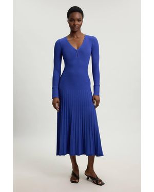 Karen Millen Knit Pointelle Stitch Detail Midi Dress - Blue