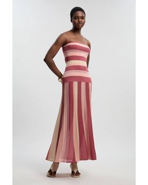 Karen Millen Striped Bardot Knit Maxi Dress - Red