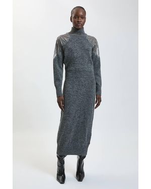 Karen Millen Embellished Cosy Knitted Midi Dress - Blue