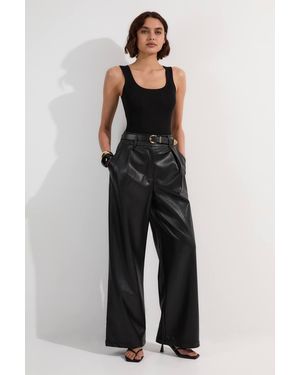 Karen Millen Faux Leather High Waisted Wide Leg Trousers - Blue