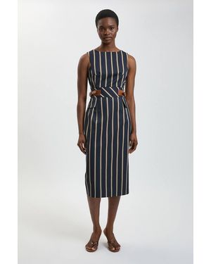 Karen Millen Petite Stripe Side Tab Pencil Midi Dress - Blue