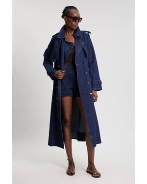 Karen Millen Denim Belted Trench Coat - Blue