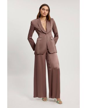 Karen Millen Satin Viscose Tailored Wide Leg Trouser - Brown