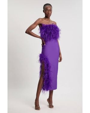 Karen Millen Figure Form Bandage Feather Detail Bandeau Knit Midi Dress - Purple
