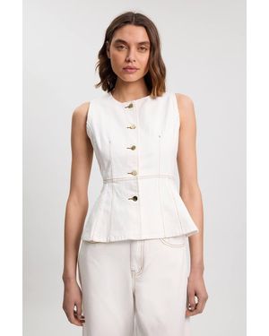 Karen Millen Denim Peplum Sleeveless Top - White