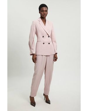 Karen Millen Polished Linen Blend Tailored Trouser - Pink