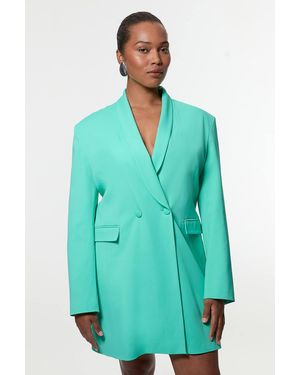 Karen Millen Plus Size Polished Tailored Double Breasted Sinch Detail Blazer Mini Dress - Green