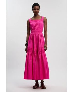 Karen Millen Shirred Cotton Tiered Woven Strappy Maxi Dress - Pink