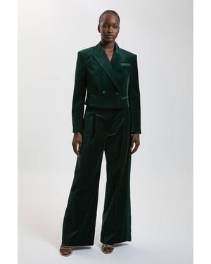 Karen Millen Velvet Tailored Wide Leg Trouser - Green