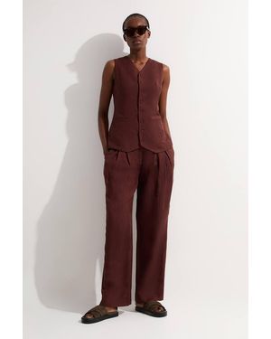 Karen Millen Viscose Linen Pleat And Pocket Detail Woven Straight Leg Trouser - Purple