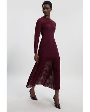 Karen Millen Woven Knit Mix Pleated Midi Dress - Purple