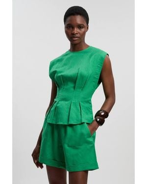 Karen Millen Viscose Linen Tie Waist Woven Shorts - Green