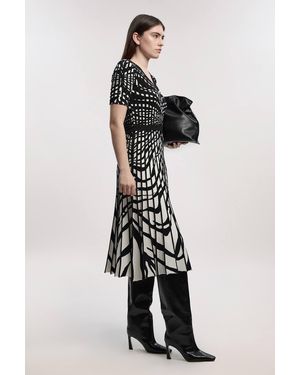 Karen Millen Zebra Jacquard Knit Full Skirted Short Sleeve Midi Dress - Multicolour