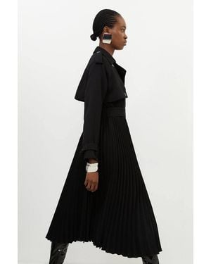 Karen Millen Tailored Pleat Detail Belted Trench Coat - Black