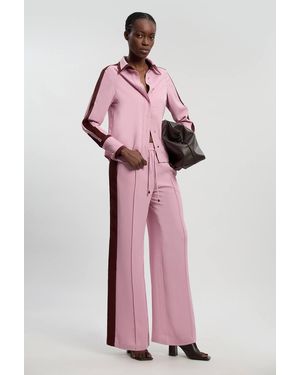 Karen Millen Twill Contrast Woven Wide Leg Trousers - Pink