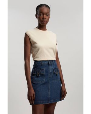 Karen Millen Petite Denim Button Front Midi Skirt - Blue