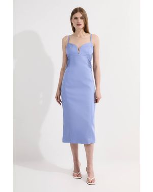 Karen Millen Petite Premium Linen Pintuck Detail Pencil Tailored Midi Dress - Blue