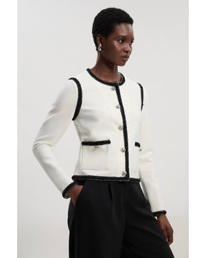 Karen Millen Figure Form Bandage Trim Detail Knit Jacket - White