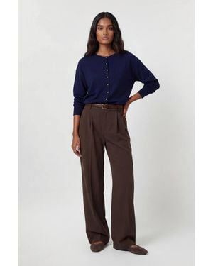 Karen Millen Viscose Blend Knit Balloon Sleeve Cardigan Jumper - Blue