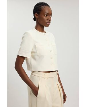 Karen Millen Satin Tux Short Sleeve Tailored Jacket - Natural