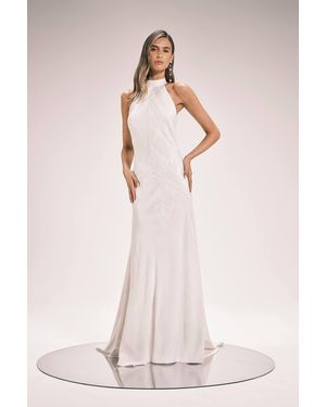 Karen Millen Stripe Jacquard Halter Neck Woven Maxi Dress - Pink