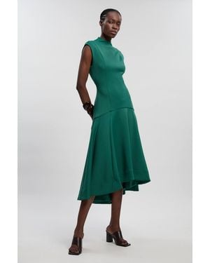 Karen Millen Scuba Dipped Ruffle Hem Woven Maxi Dress - Green