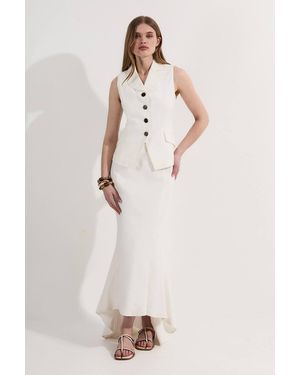 Karen Millen Premium Summer Linen Fishtail Maxi Skirt - Natural