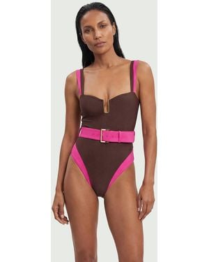Karen Millen Contrast Trim High Cut Swimsuit - Red