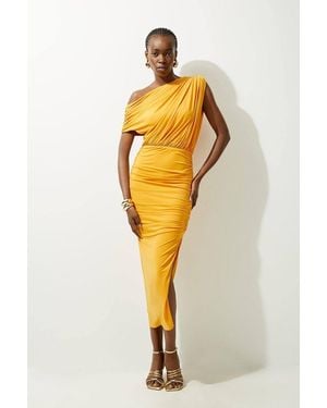 Karen Millen Jersey Crepe Asymmetric Neckline Maxi Dress - Metallic