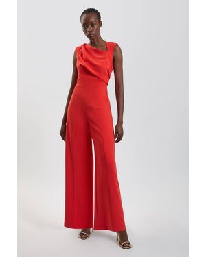Karen Millen Compact Stretch Drape Detail Jumpsuit - Red