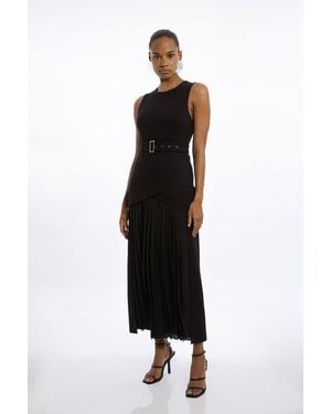 Karen Millen Wedding Guest Dresses Forever Ponte And Georgette Jersey Pleated Maxi Dress - Black