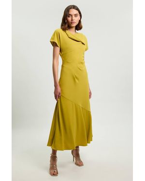 Karen Millen Petite Print Twill Angel Sleeve Woven Maxi Dress - Yellow