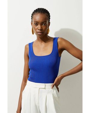 Karen Millen Viscose Blend Rib Knit Square Neck Vest - Blue