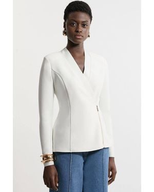 Karen Millen Figure Form Bandage Knit Side Zip Longline Jacket - White